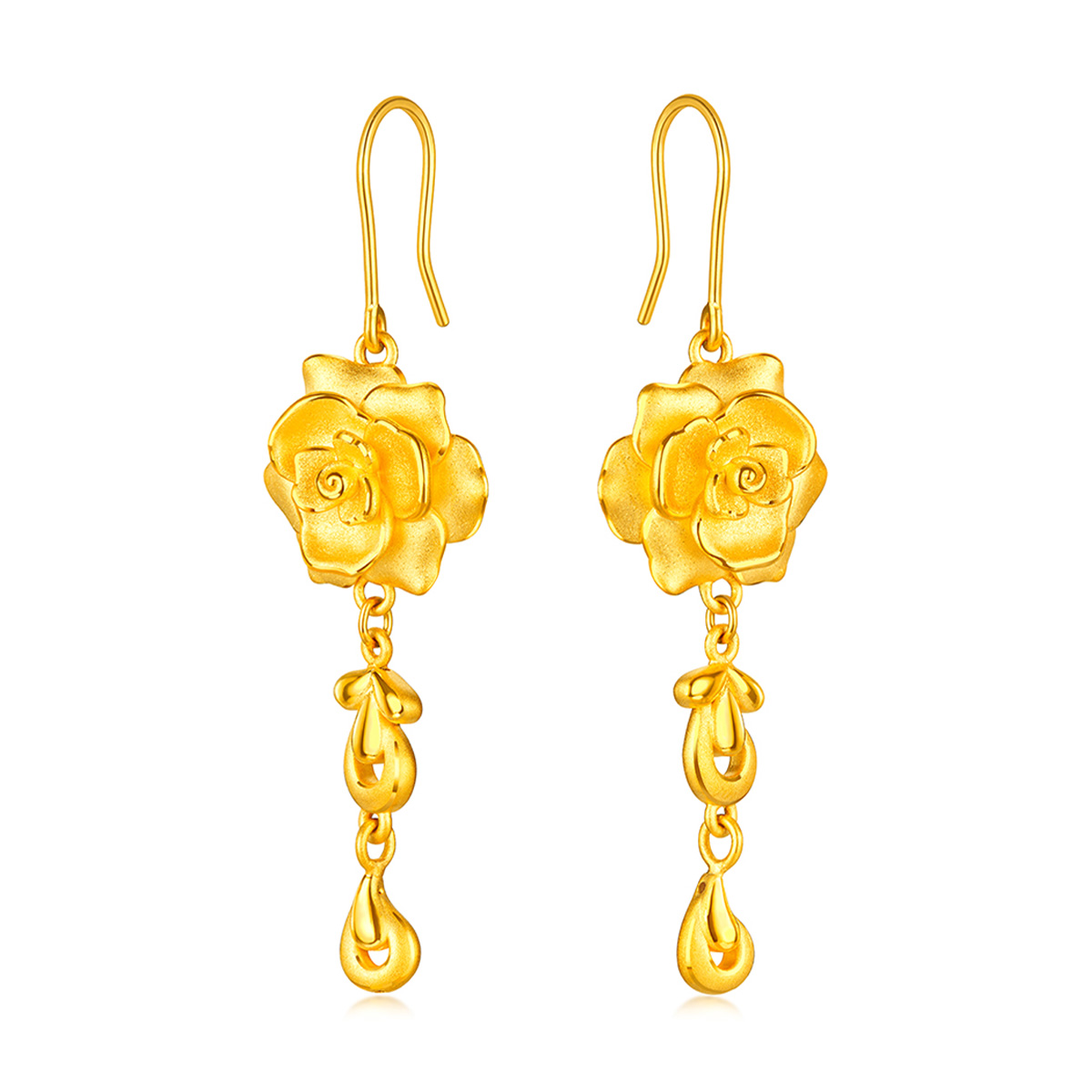 六福珠寶黃金耳環 - “玫瑰囍禮”999足金耳環