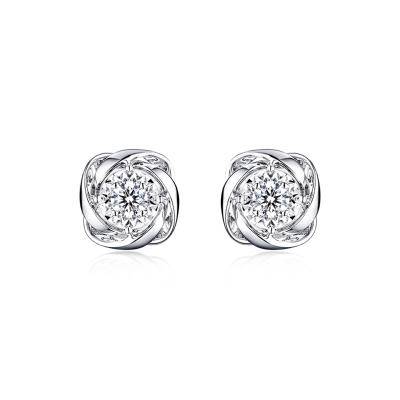 六福珠寶18K金耳環 - "絲帶環繞"18K金(白色)鑽石耳環