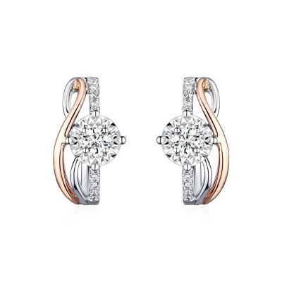 六福珠寶18K金耳環 - "遇愛"18K金(分色)鑽石耳環