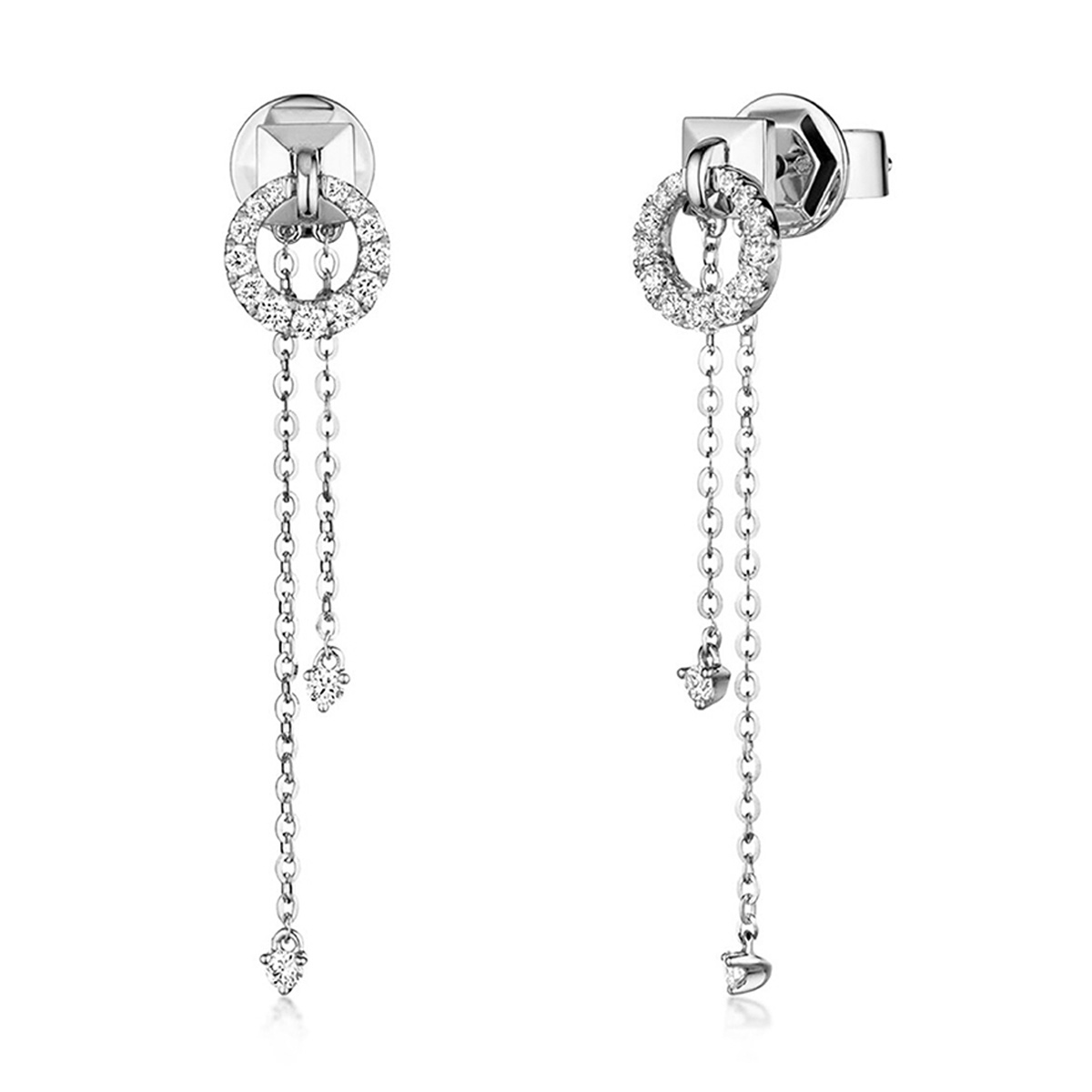 六福珠寶18K金耳環 - 鏈扣造型18K金(白色)鑽石耳環
