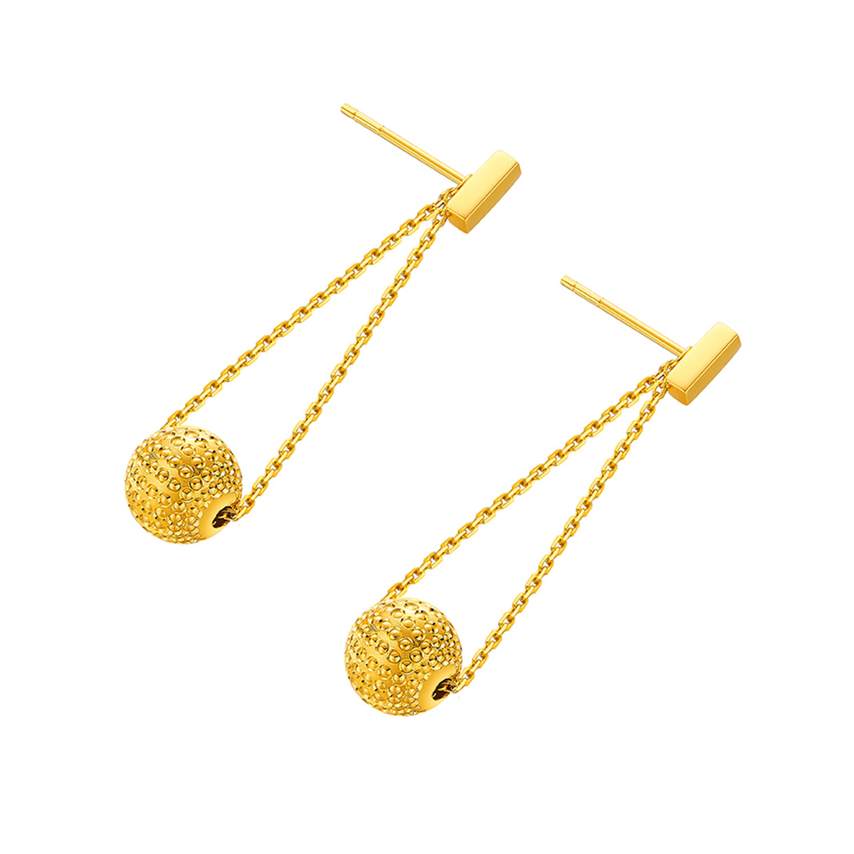 六福珠宝黄金耳环 - "闪光星球"流苏造型990黄金耳环