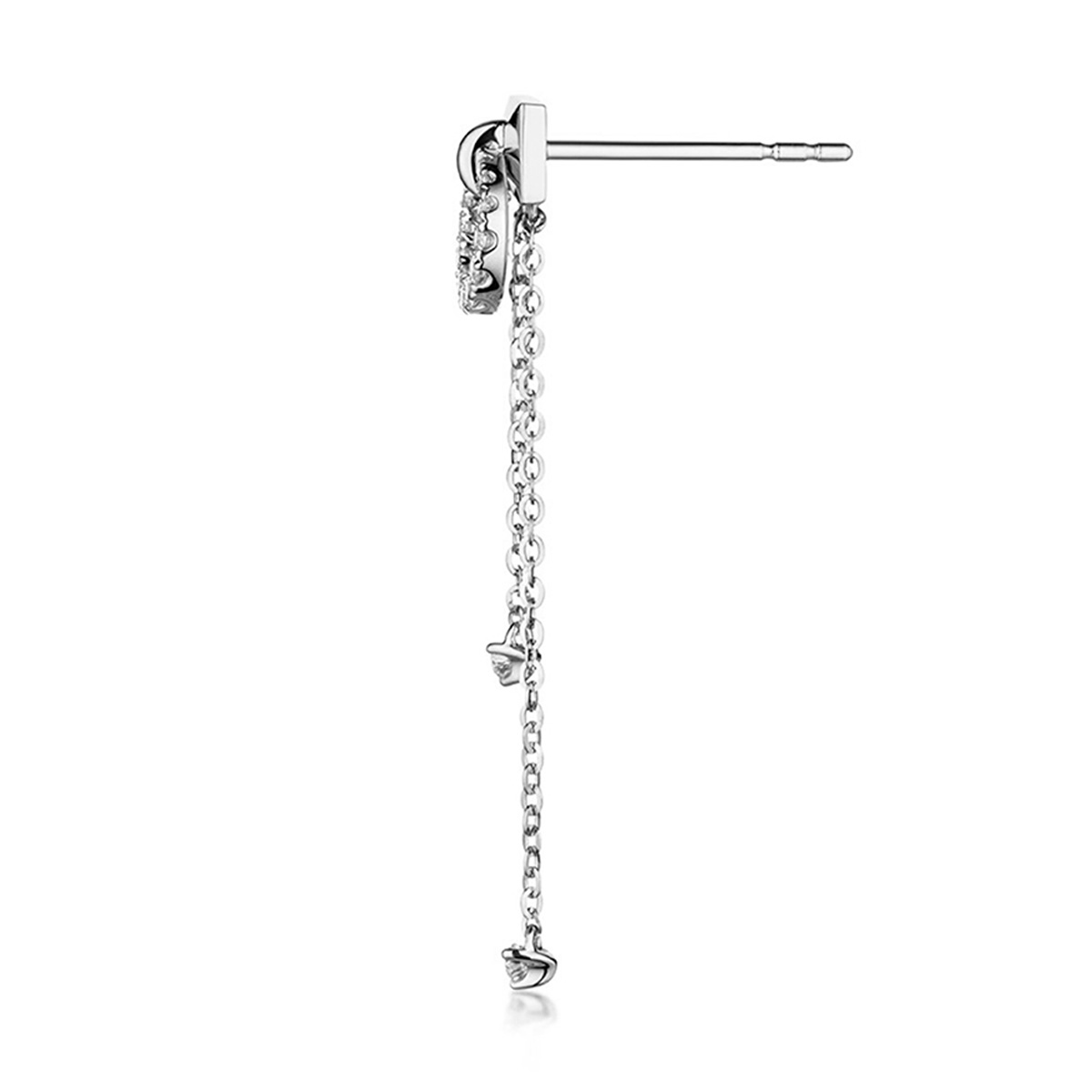 六福珠寶18K金耳環 - 鏈扣造型18K金(白色)鑽石耳環