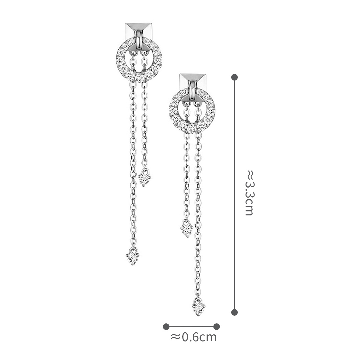 六福珠寶18K金耳環 - 鏈扣造型18K金(白色)鑽石耳環