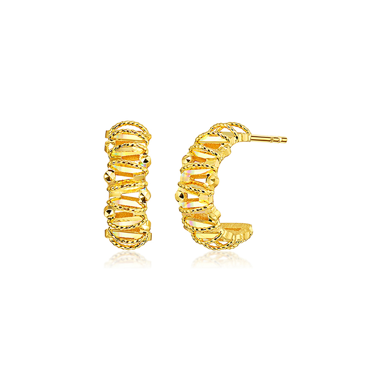 六福珠寶黃金耳環 - “冰‧鑽銀河”999足金耳環