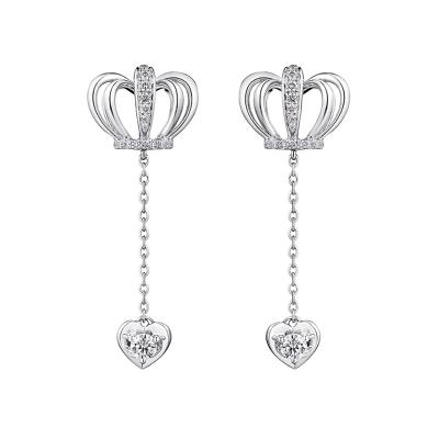 六福珠寶18K金耳環 - "優雅皇冠"18K金(白色)鑽石耳環