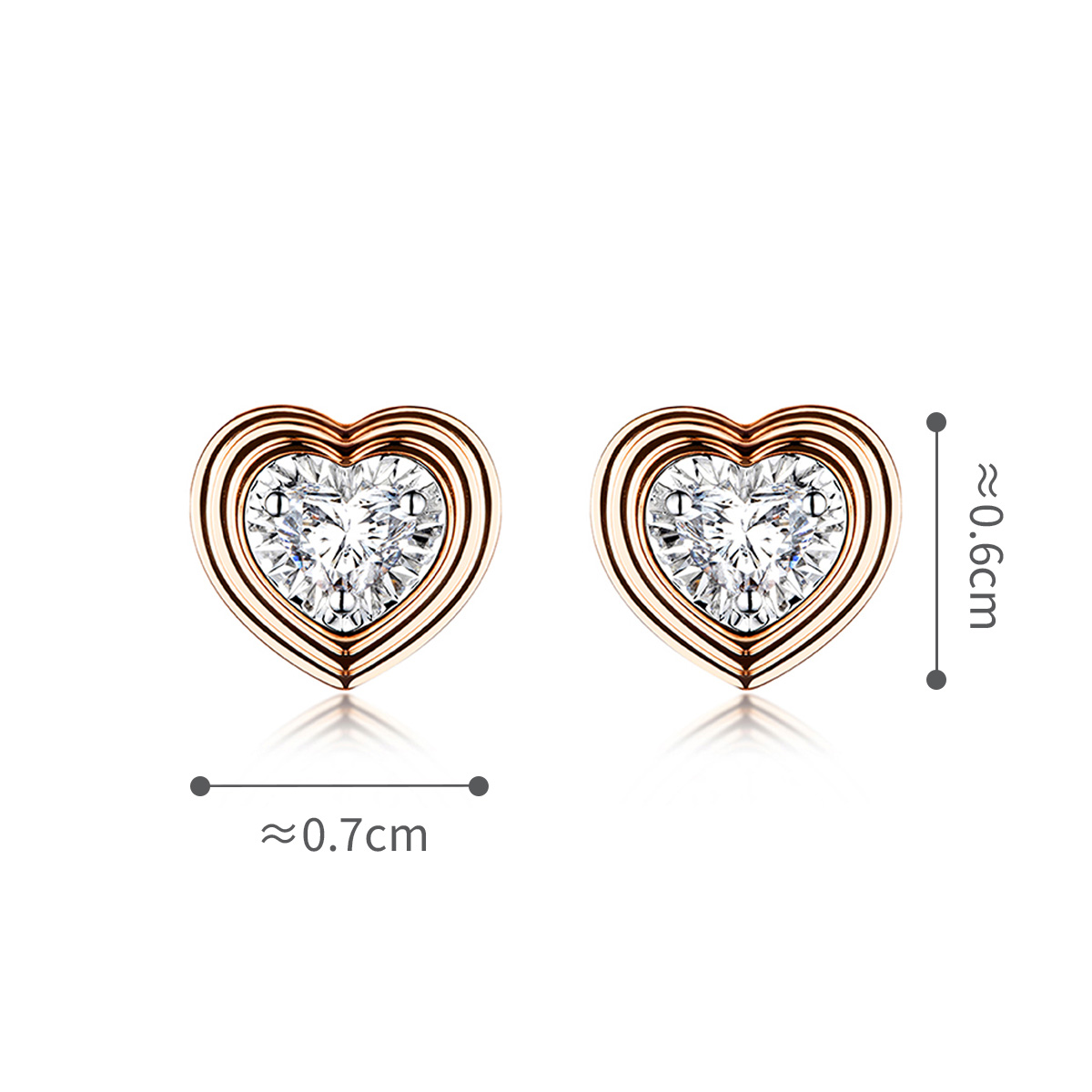 六福珠寶18K金耳環 - "心動信號"18K金(分色)心形鑽石耳環