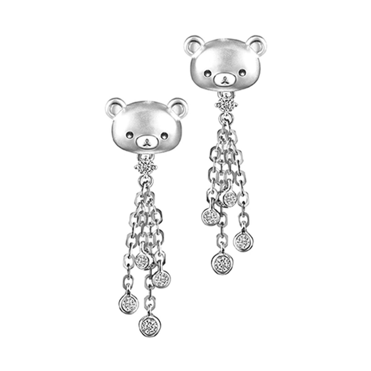 六福珠寶18K金耳環 - "輕鬆小熊™"閃鑽流蘇造型18K金(白色)鑽石耳環