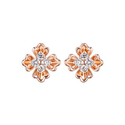 六福珠寶18K金耳環 - “閃耀的花瓣”18K玫瑰金鑽石耳環