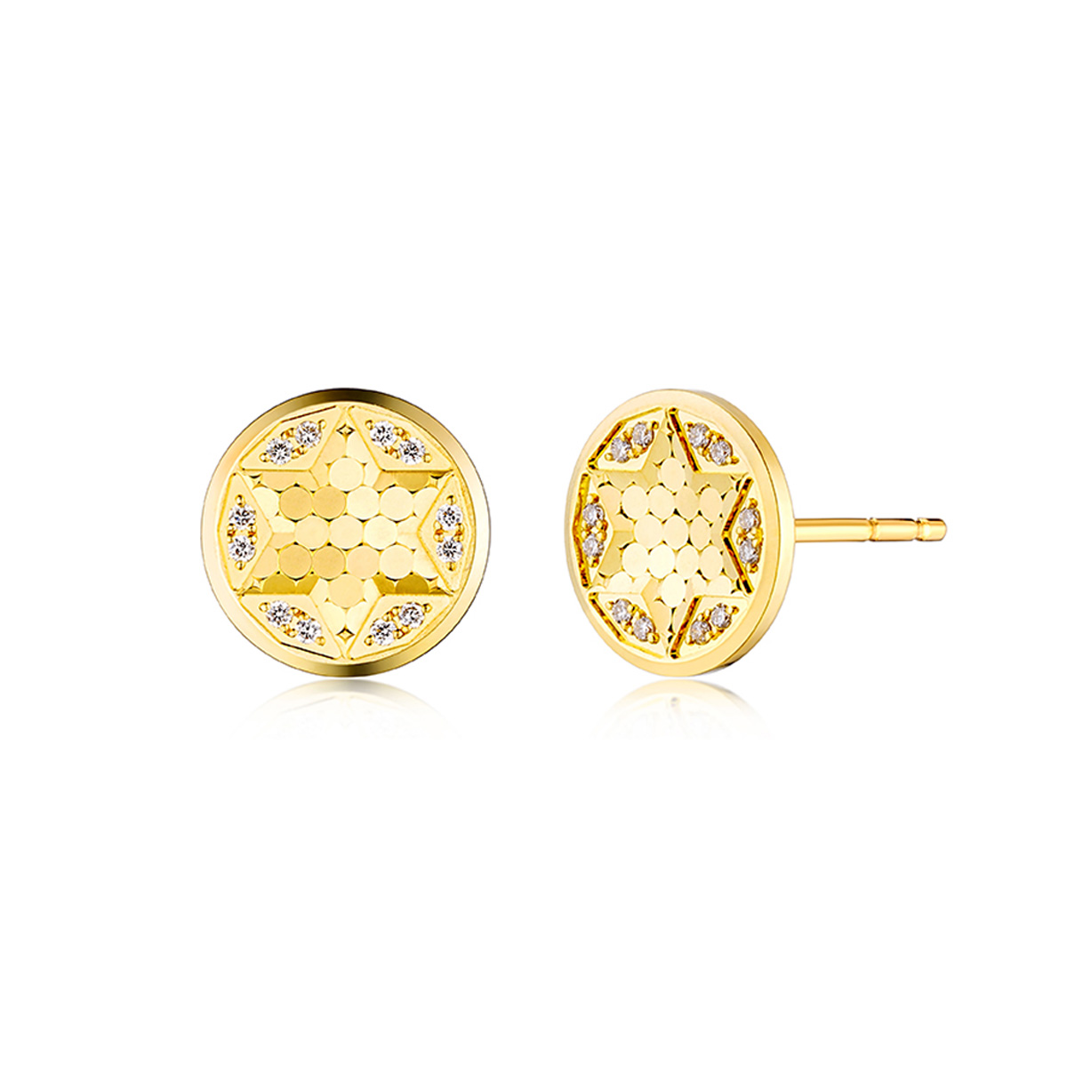 六福珠寶黃金耳環 - "星之守護"990黃金鑽石耳環