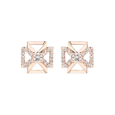 六福珠寶18K金耳環 - "疊閃"18K玫瑰金鑽石耳環