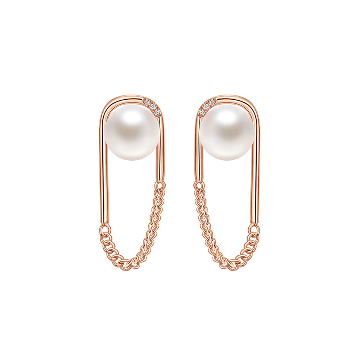 六福珠寶18K金耳環 - "鏈愛循環"18K玫瑰金鑽石耳環