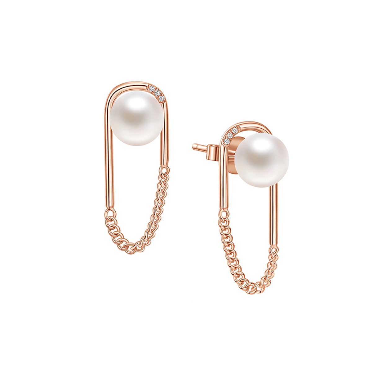 六福珠寶18K金耳環 - "鏈愛循環"18K玫瑰金鑽石耳環