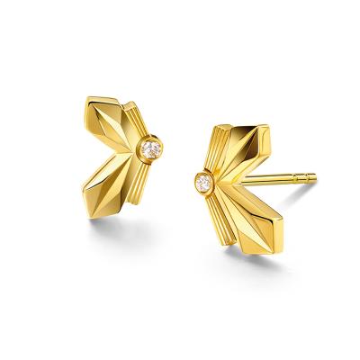 六福珠寶黃金耳環 - "蝶舞飛揚"999足金鑽石耳環