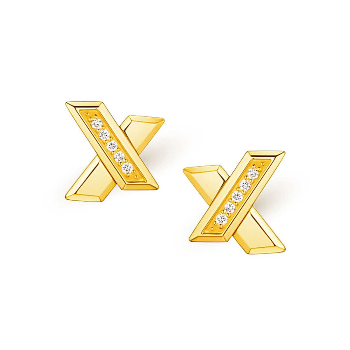 六福珠寶黃金耳環 - "金喜"999足金鑽石耳環