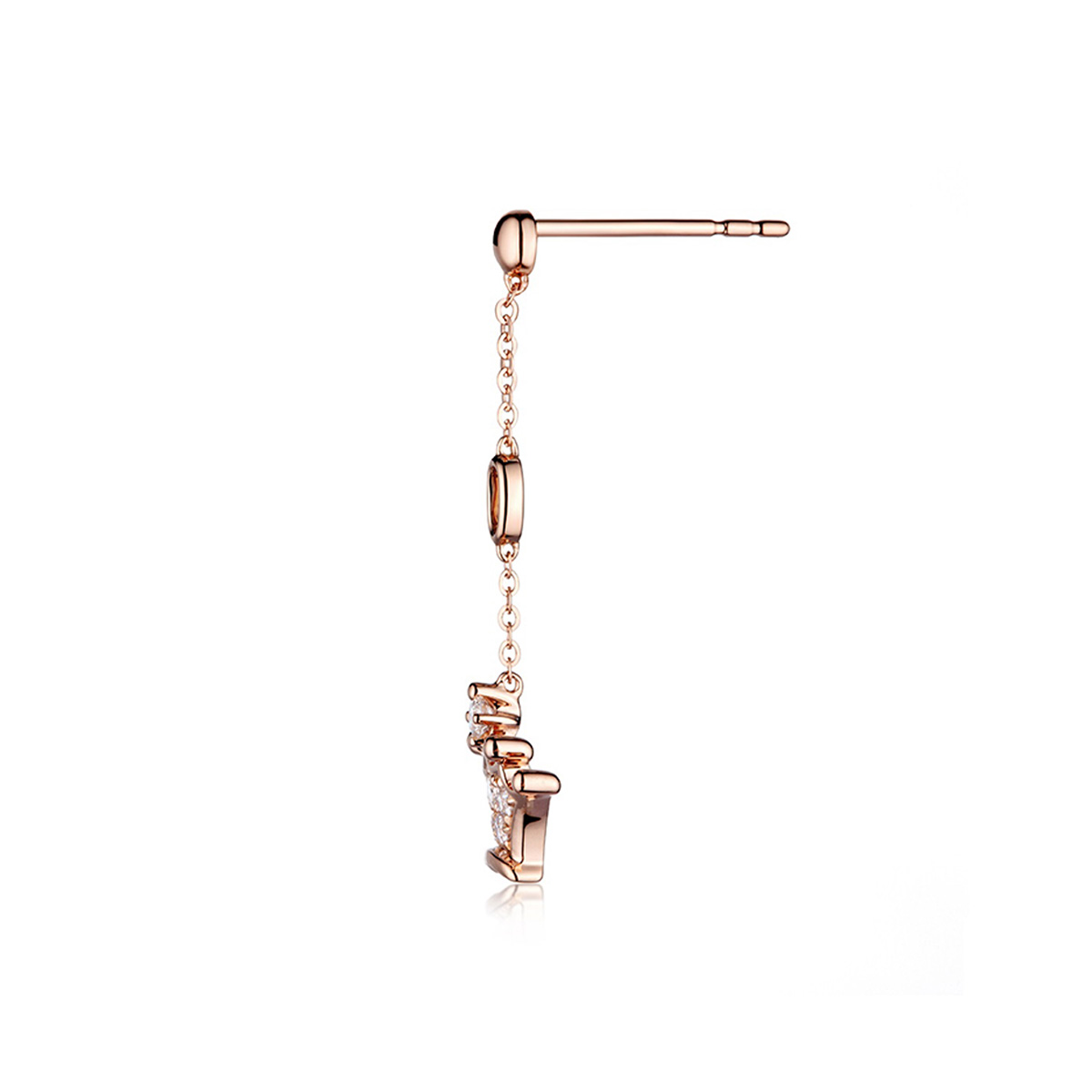 六福珠寶18K金耳環 - “小皇冠”造型18K玫瑰金鑽石耳環