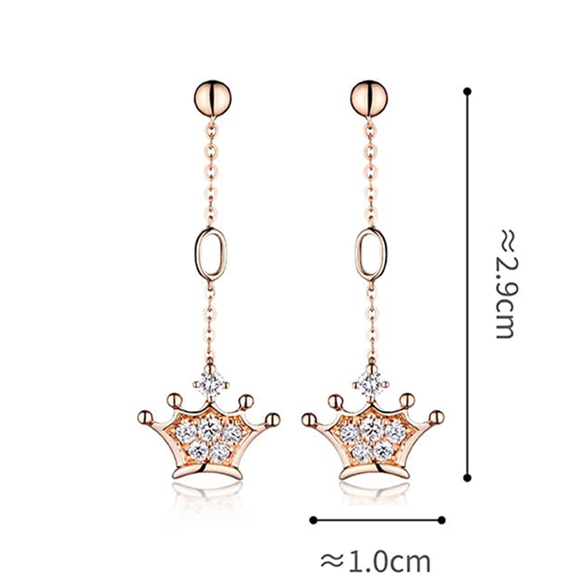 六福珠寶18K金耳環 - “小皇冠”造型18K玫瑰金鑽石耳環