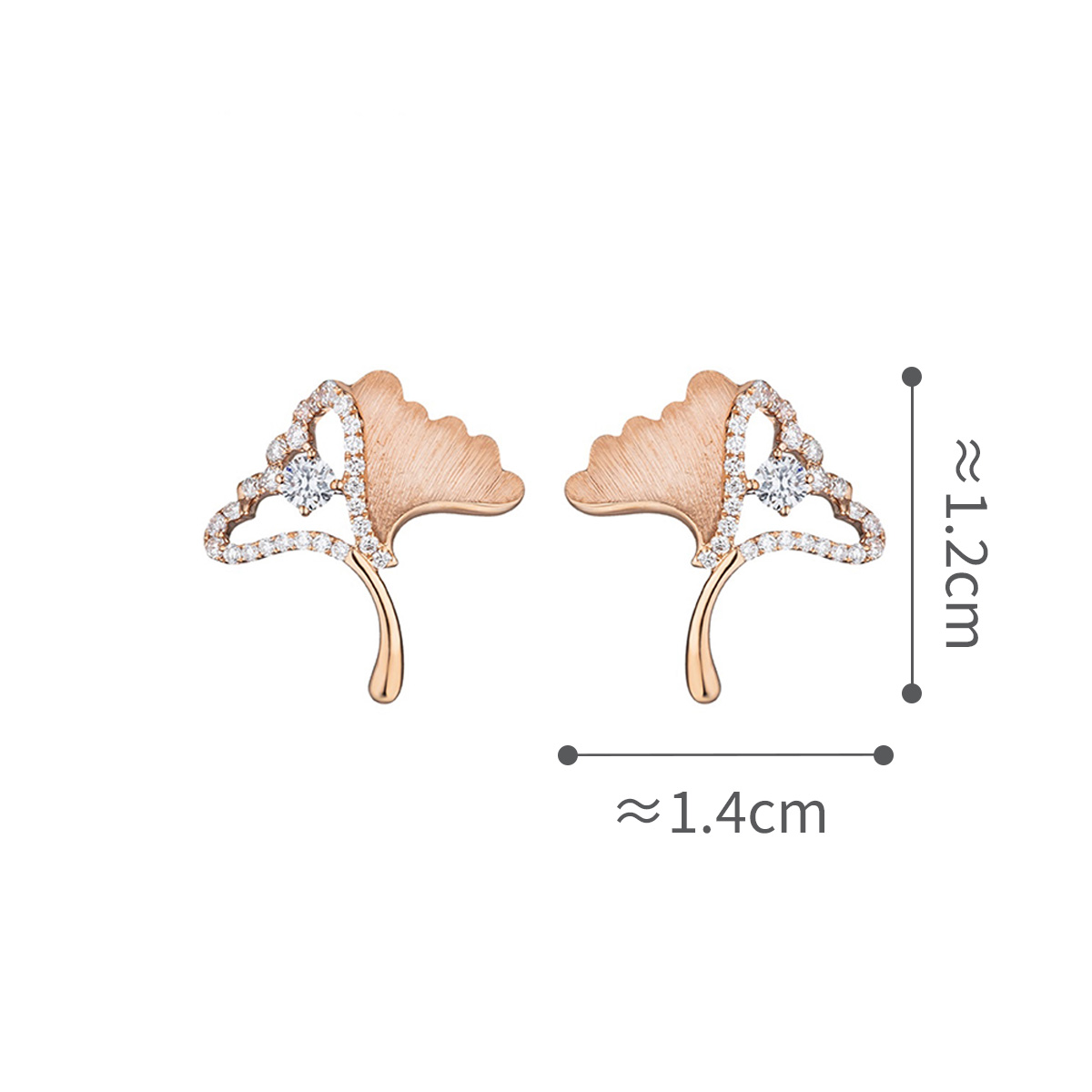 六福珠寶18K金耳環 - "銀杏葉"18K玫瑰金鑽石耳環