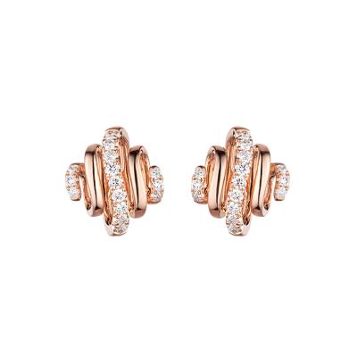六福珠寶18K金耳環 - "旋鑽"18K玫瑰金鑽石耳環