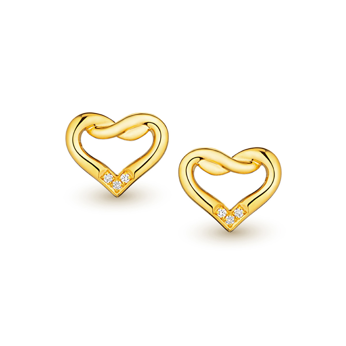 六福珠寶黃金耳環 - "知心"990黃金鑽石耳環