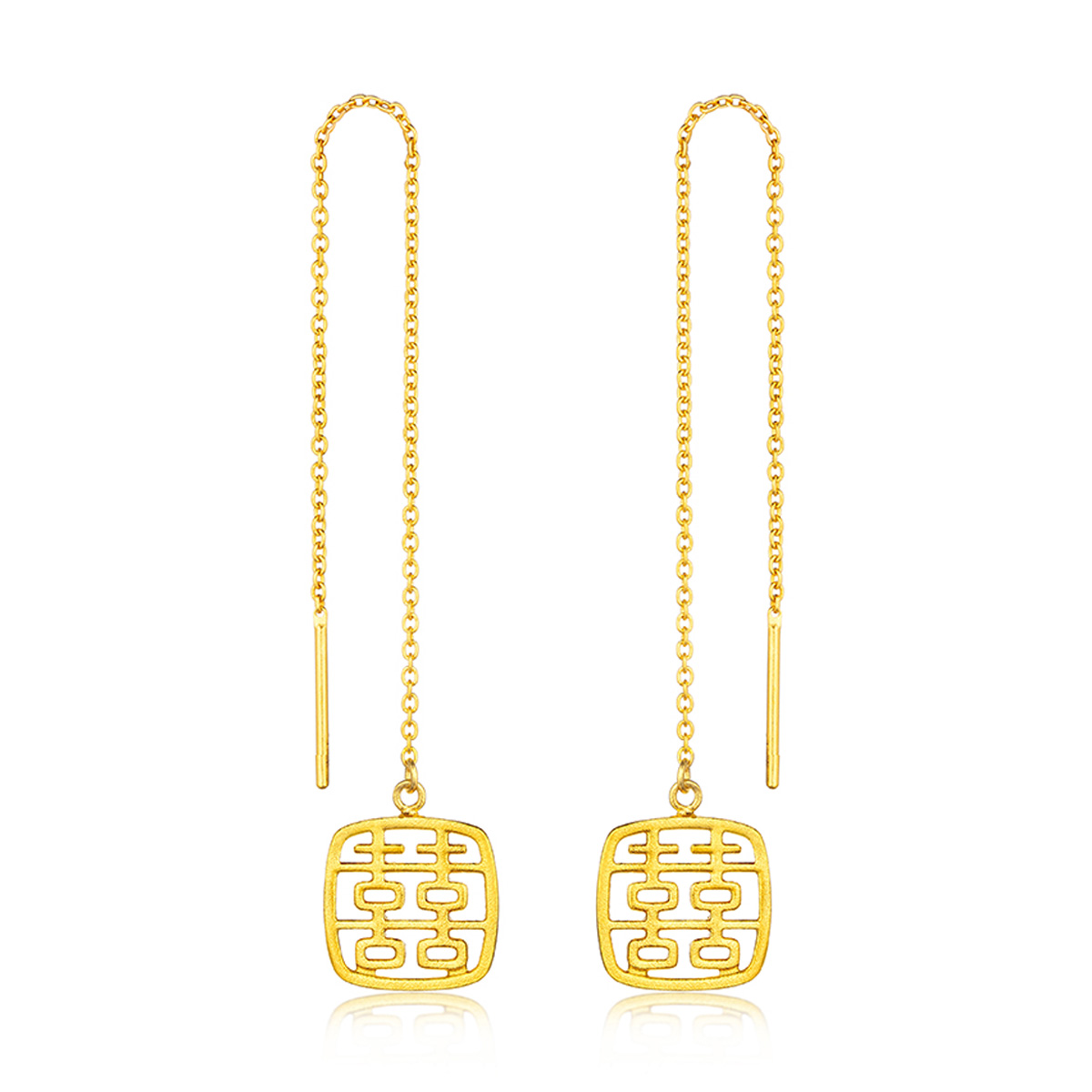 六福珠寶黃金耳環 - "小方喜"999.9黃金耳環
