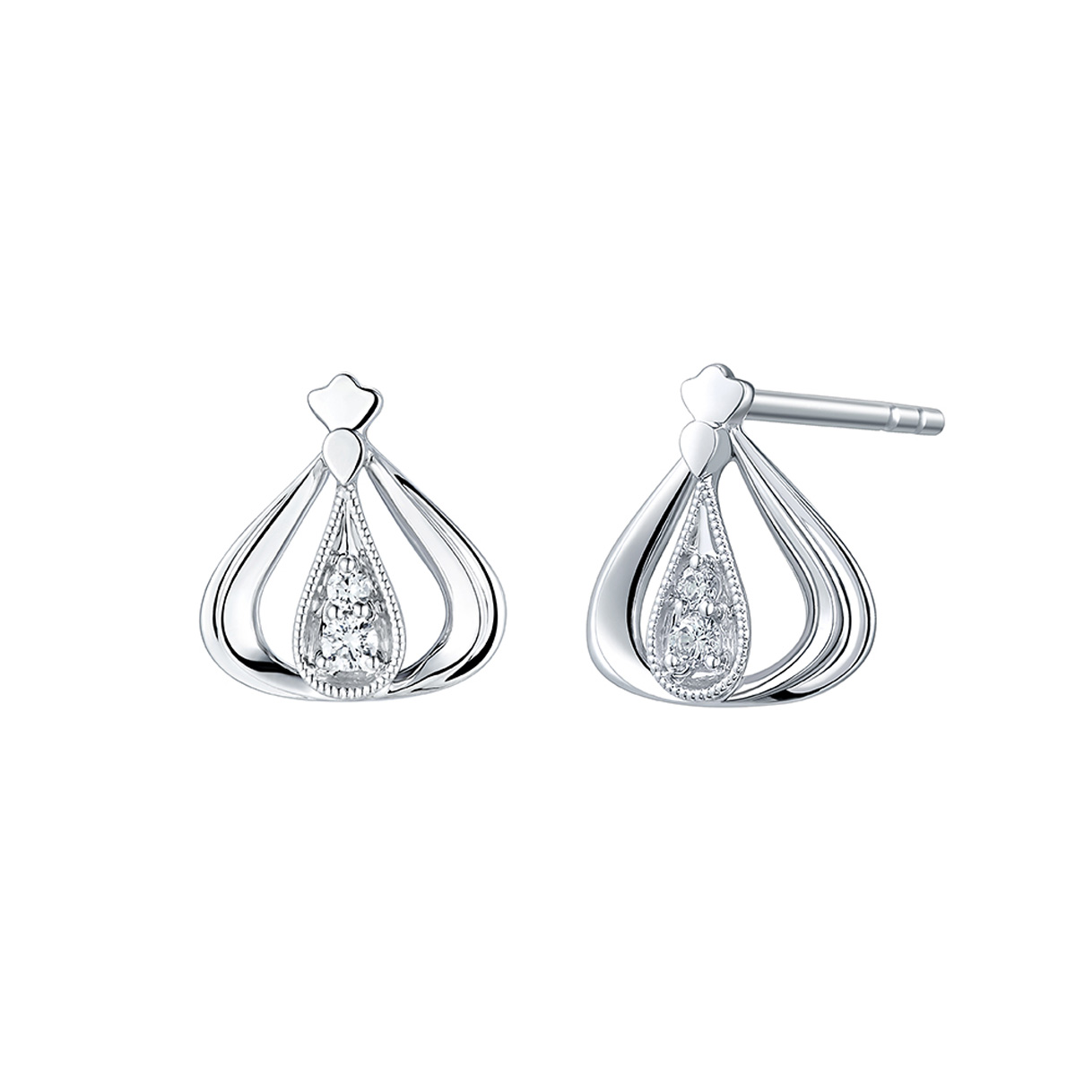 六福珠寶18K金耳環 - "「悅己愛己」香港小姐"18K金(白色)鑽石耳環