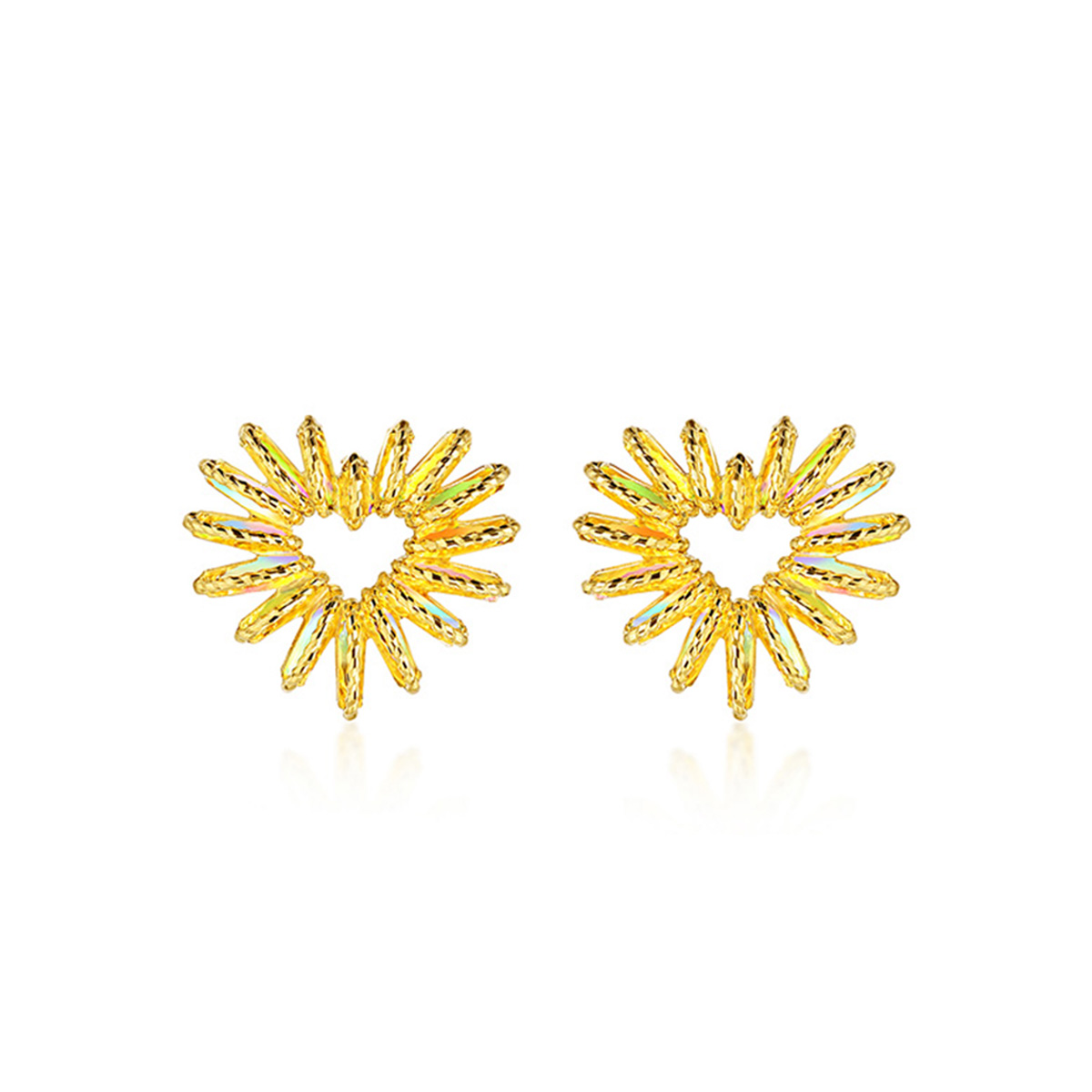 六福珠寶黃金耳環 - "冰·鑽愛心"999足金耳環