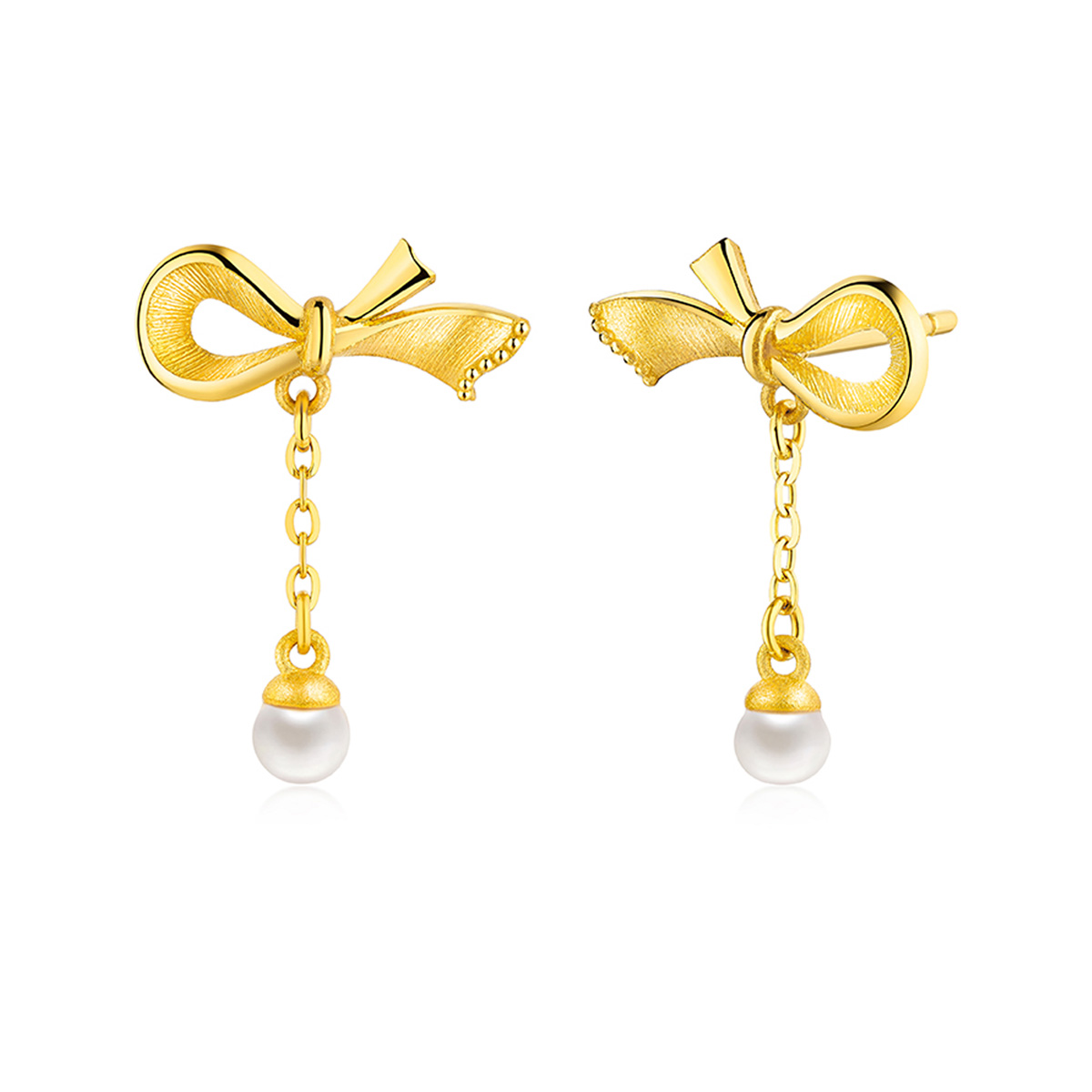 六福珠寶黃金耳環 - "珍愛一生"999.9黃金珍珠耳環