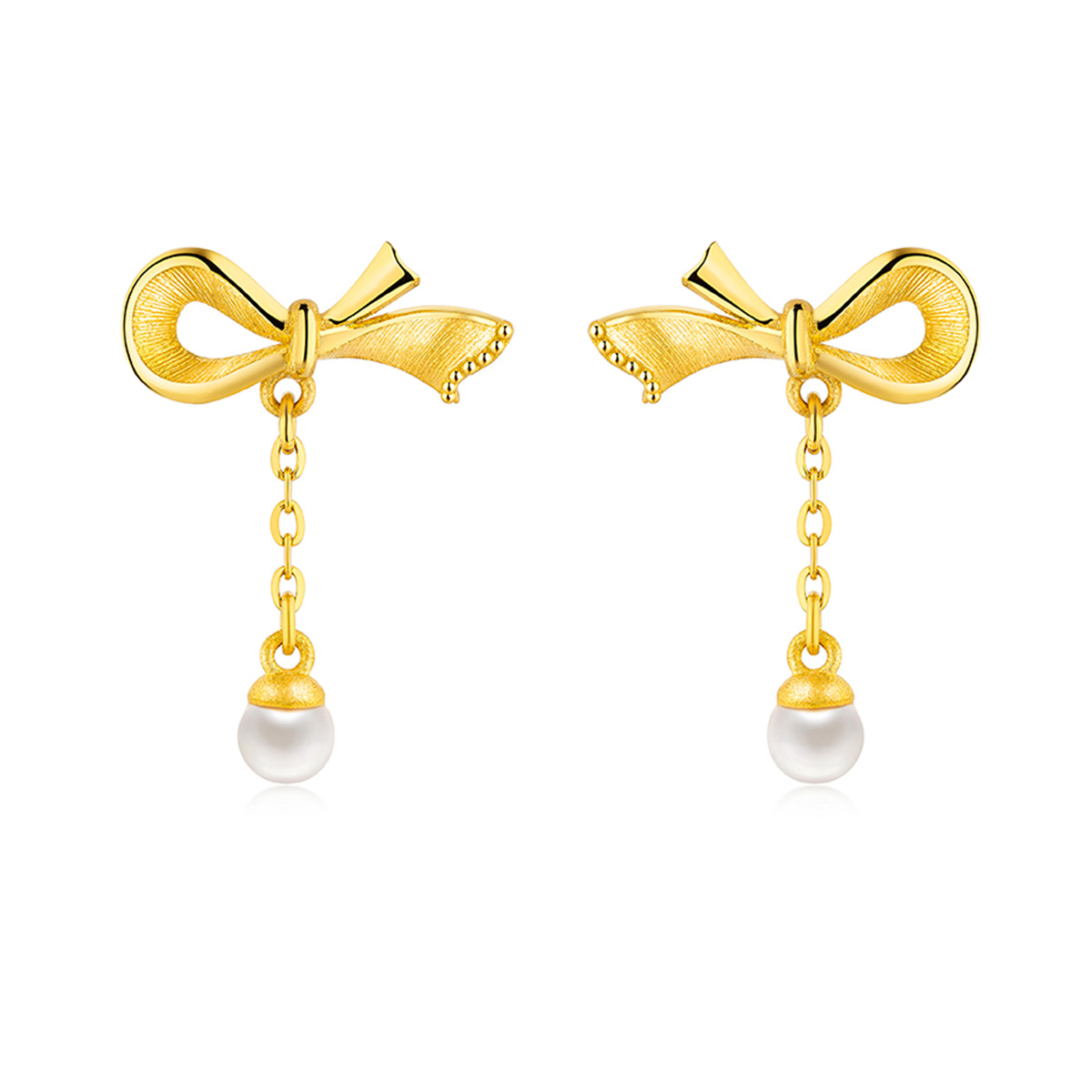 六福珠寶黃金耳環 - "珍愛一生"999.9黃金珍珠耳環