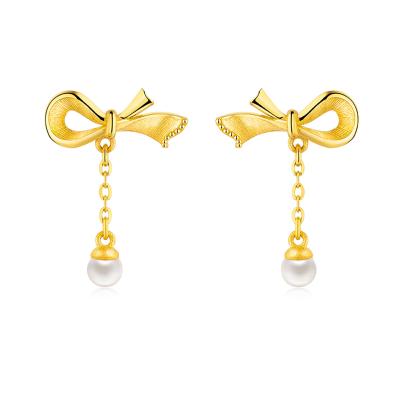 六福珠寶黃金耳環 - "珍愛一生"999.9黃金珍珠耳環