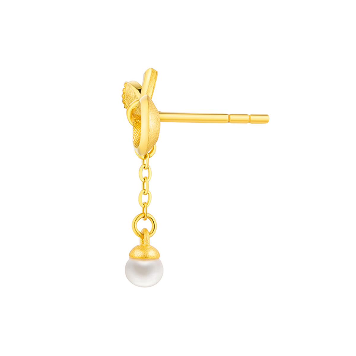 六福珠寶黃金耳環 - "珍愛一生"999.9黃金珍珠耳環