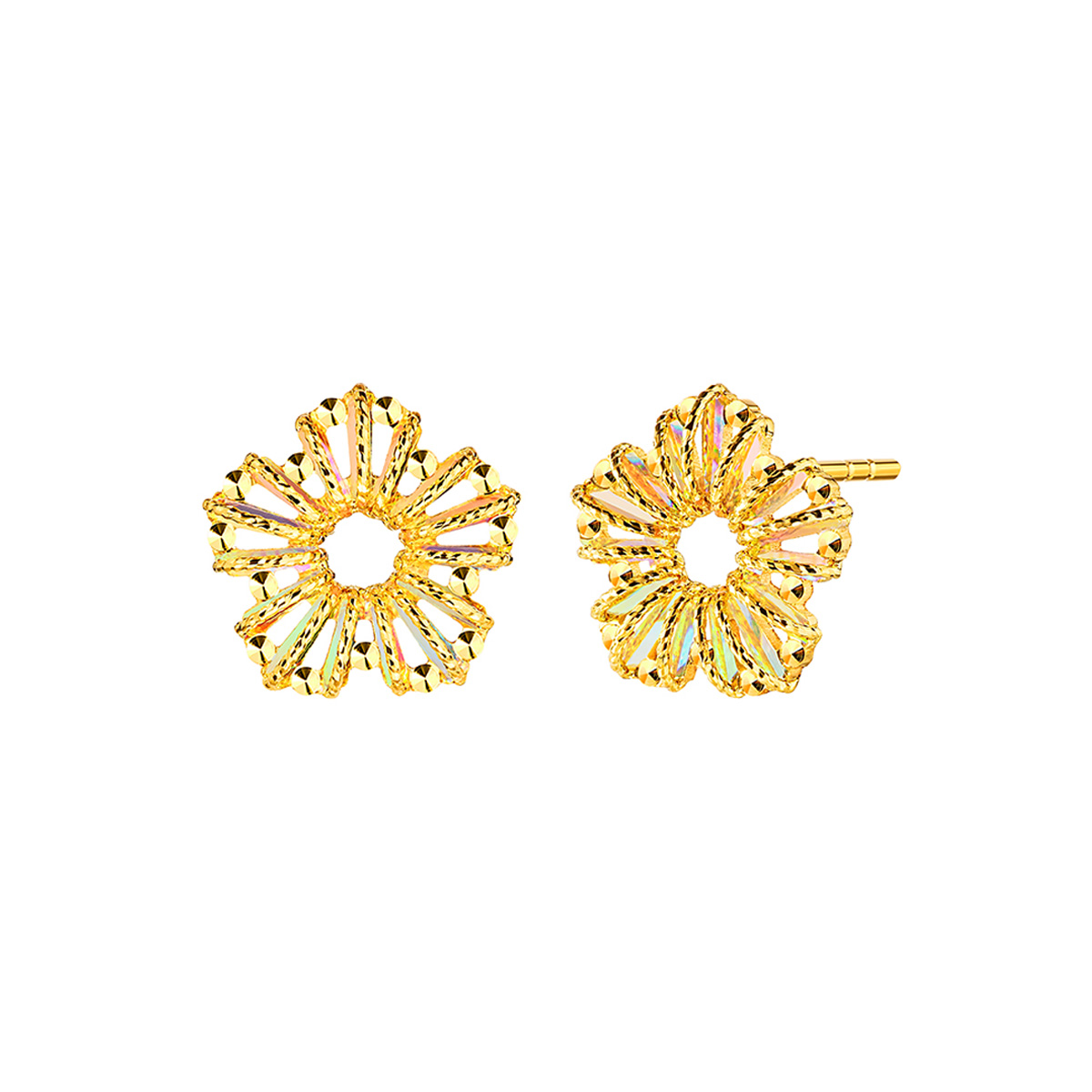 六福珠宝黄金耳环 - "冰‧钻桃花"999足金耳环