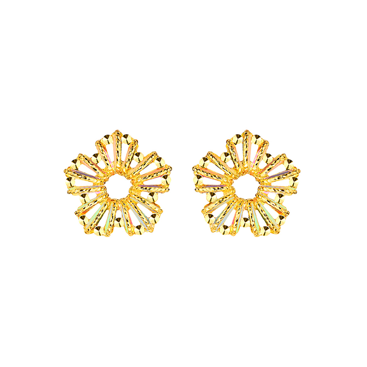 $t('六福珠寶')黃金耳環 - "冰‧鑽桃花"999足金耳環