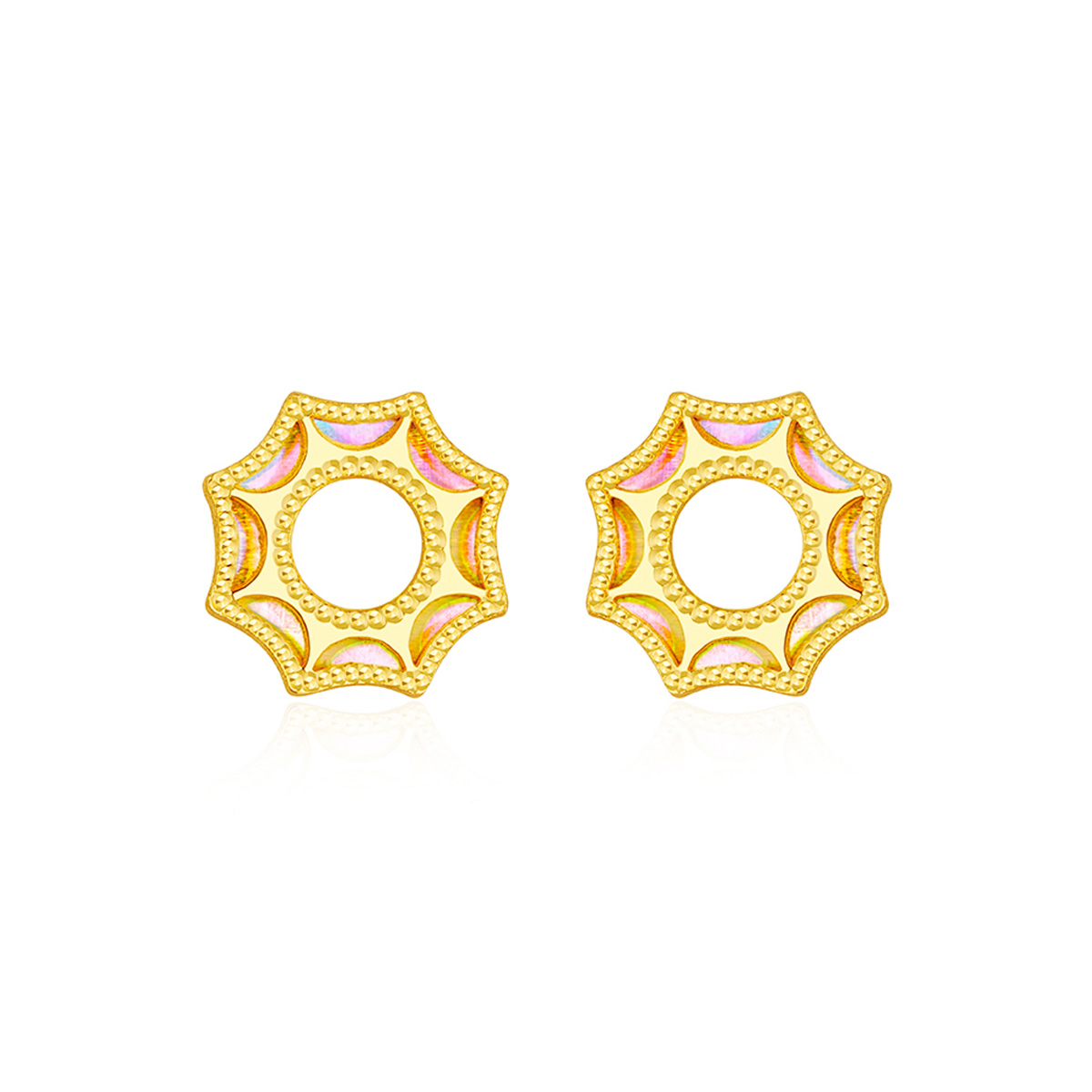 六福珠寶黃金耳環 - "耀出彩虹"太陽造型990黃金耳環(炫彩工藝)