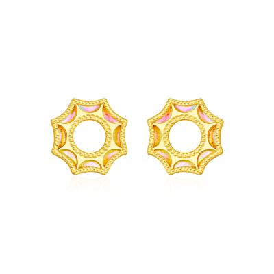 六福珠寶黃金耳環 - "耀出彩虹"太陽造型990黃金耳環(炫彩工藝)