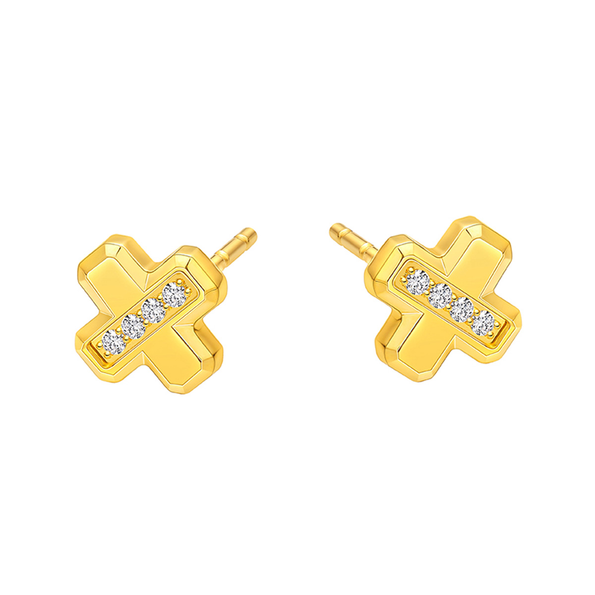 六福珠寶黃金耳環 - "浪漫公式"990黃金鑽石耳環