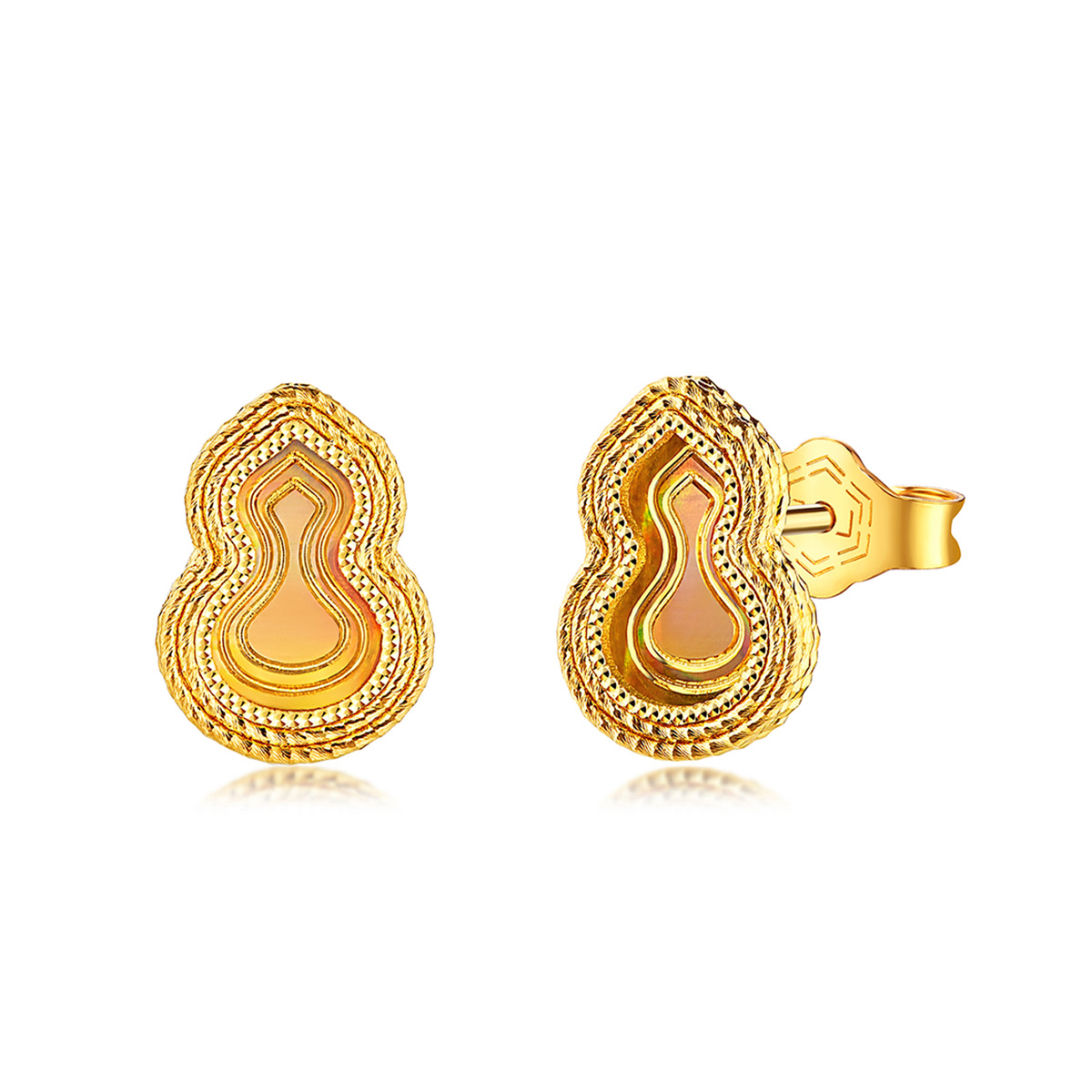 六福珠寶黃金耳環 - "炫彩葫蘆"990黃金耳環