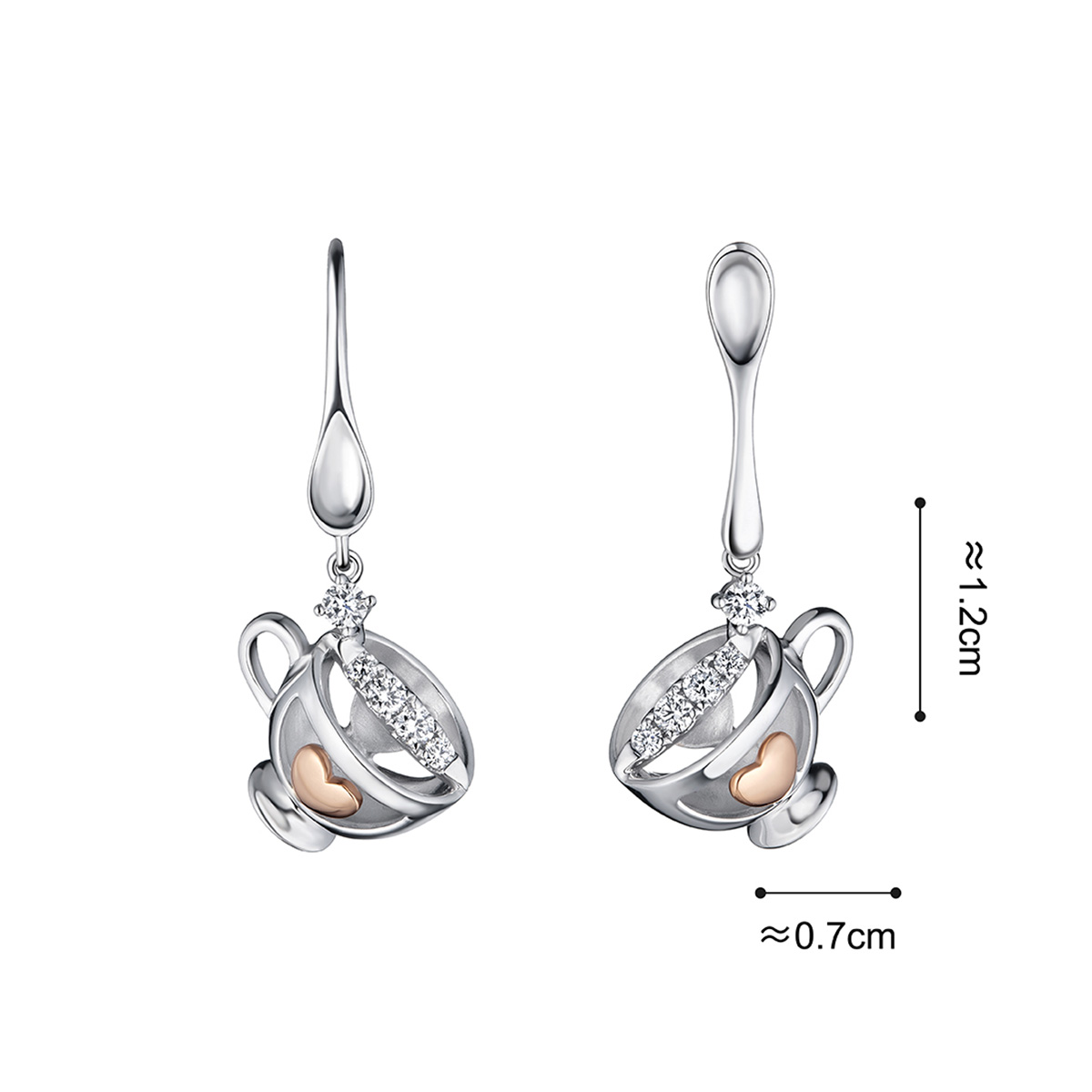 六福珠寶18K金耳環 - "甜蜜咖啡杯"18K金(分色)鑽石耳環