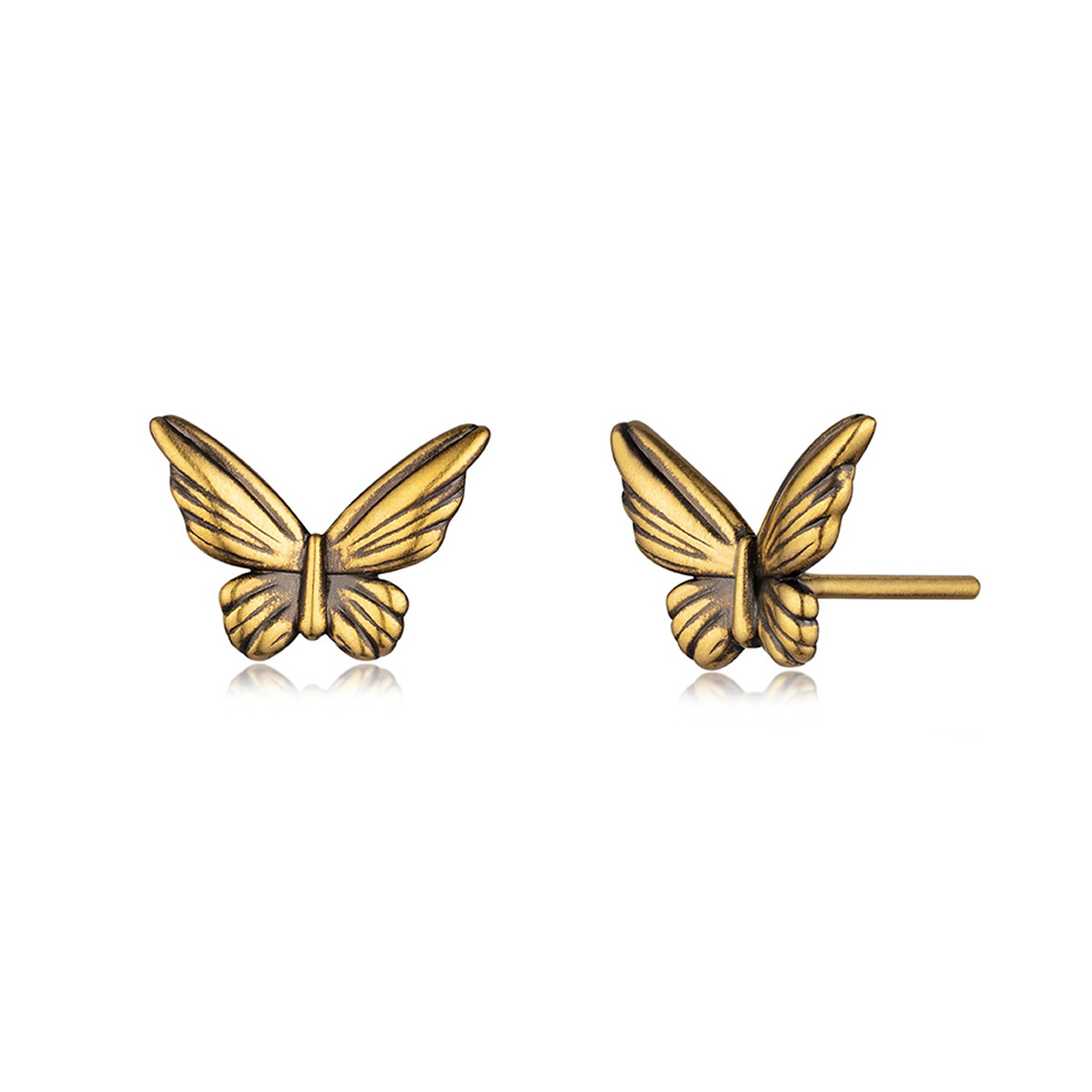 六福珠寶黃金耳環 - "黑‧潮"龐克風蝴蝶造型990黃金耳環(5D電黑硬金工藝)