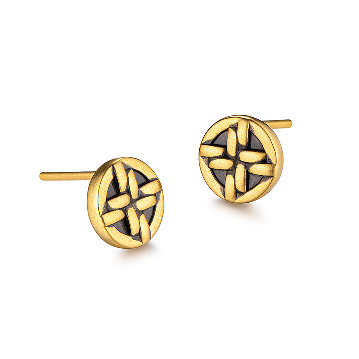六福珠寶黃金耳環 - "黑‧潮-方圓之間"990黃金圓形耳環(5D電黑硬金工藝)
