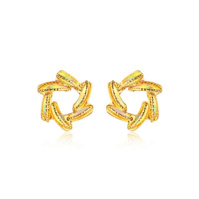 六福珠寶黃金耳環 - "水花"999足金耳環