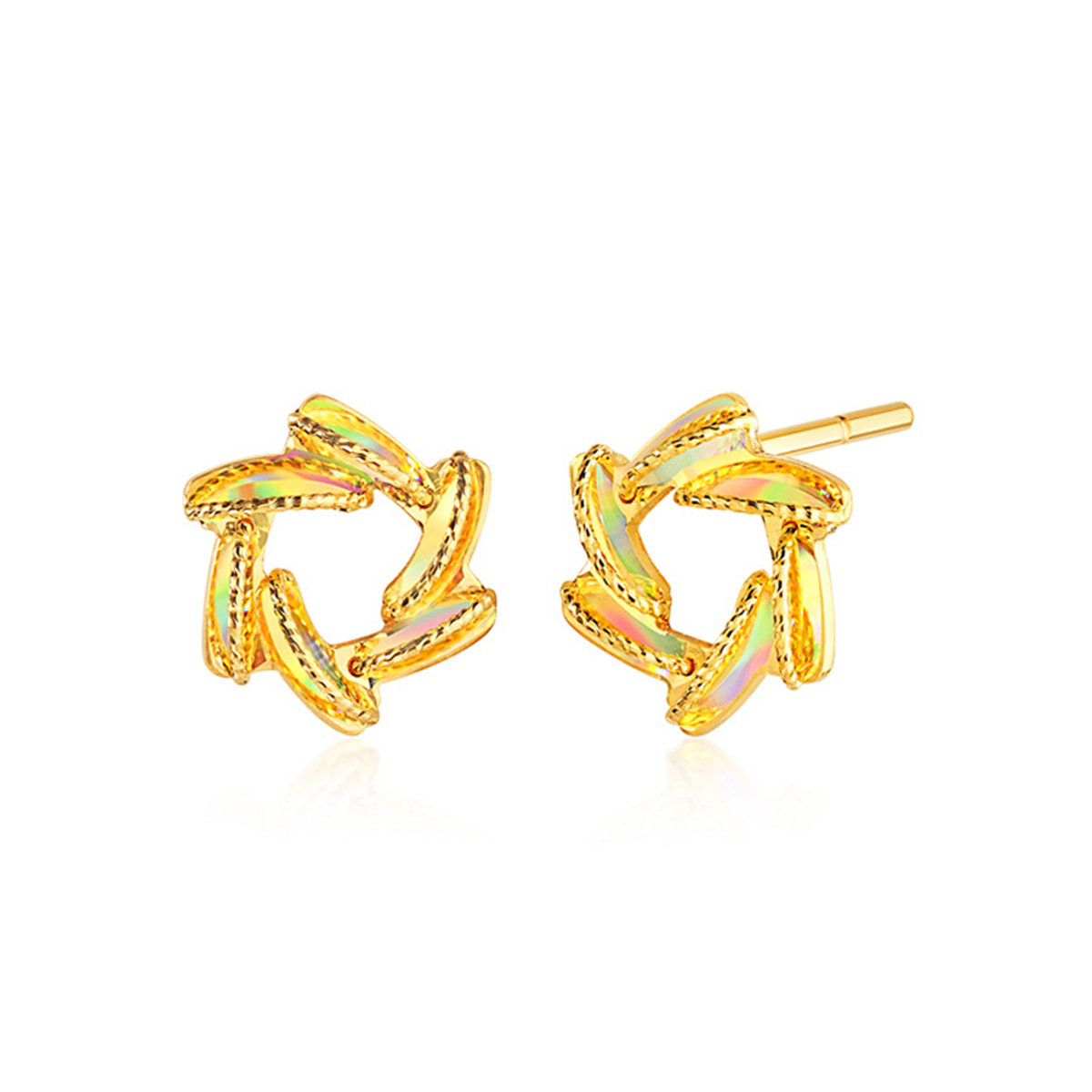 六福珠寶黃金耳環 - "水花"999足金耳環