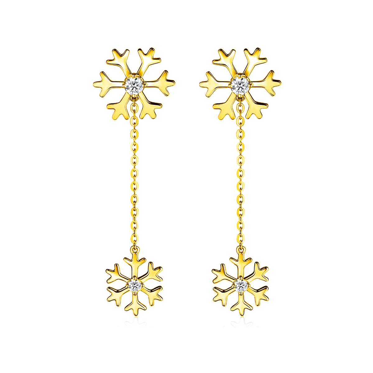 六福珠寶18K金耳環 - "雪之戀"雪花造型18K金鑽石耳環–多色選擇