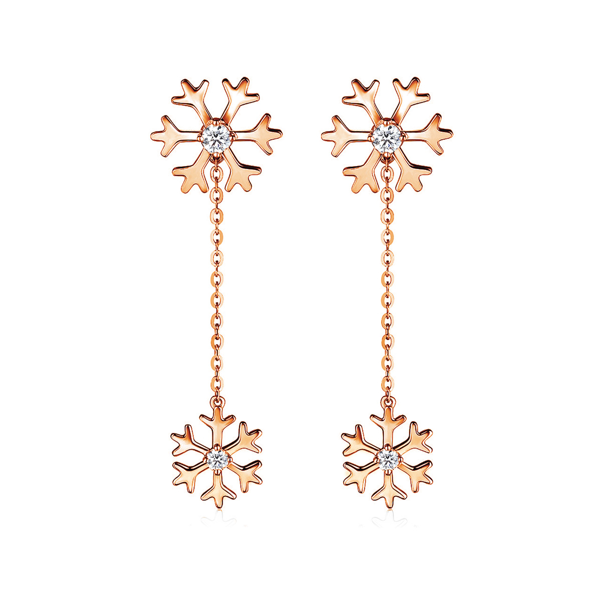 六福珠寶18K金耳環 - "雪之戀"雪花造型18K金鑽石耳環–多色選擇