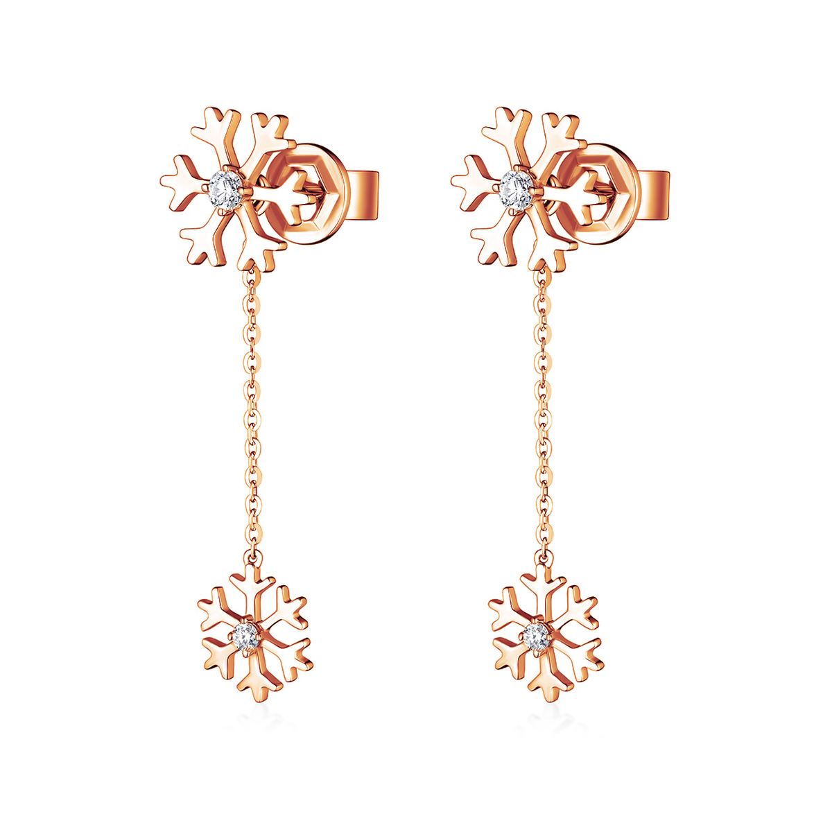 六福珠寶18K金耳環 - "雪之戀"雪花造型18K金鑽石耳環–多色選擇