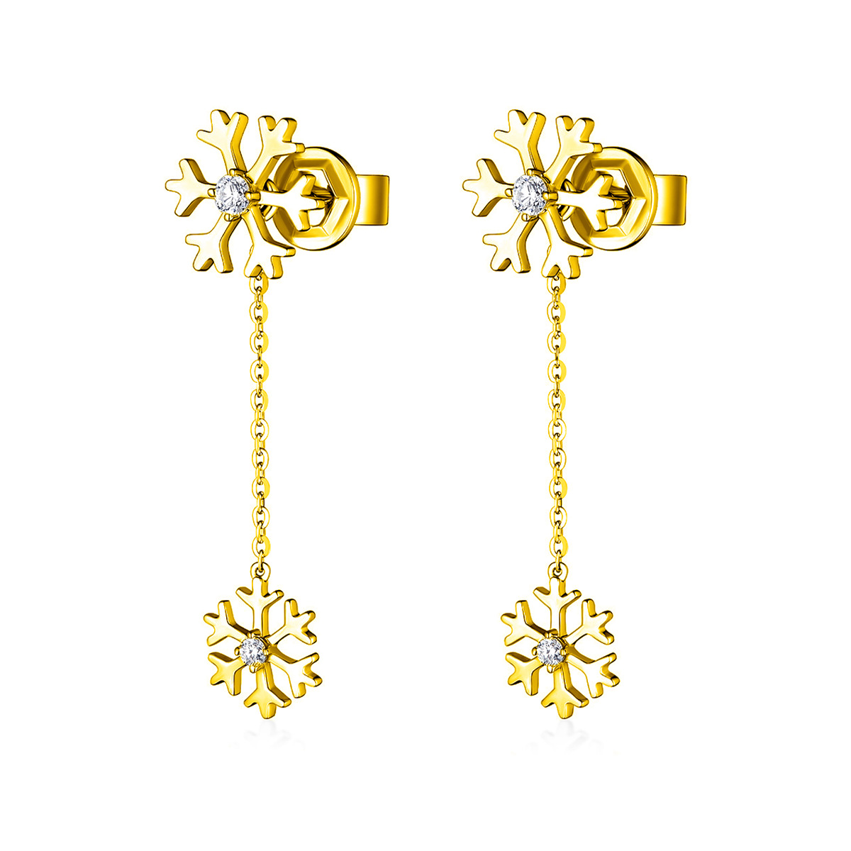 六福珠寶18K金耳環 - "雪之戀"雪花造型18K金鑽石耳環–多色選擇