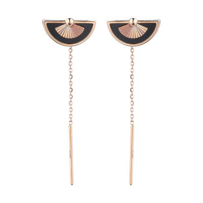 六福珠寶18K金耳環 - "小扇子"18K玫瑰金黑玉髓耳環