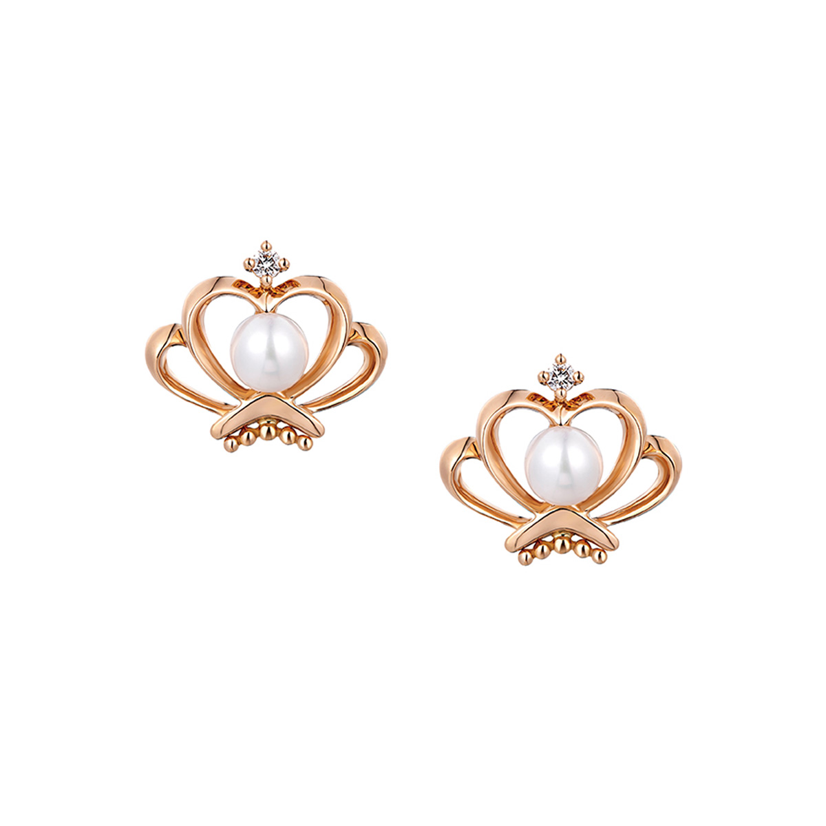 六福珠寶18K金耳環 - "貝愛"18K金鑽石珍珠耳環–多色選擇