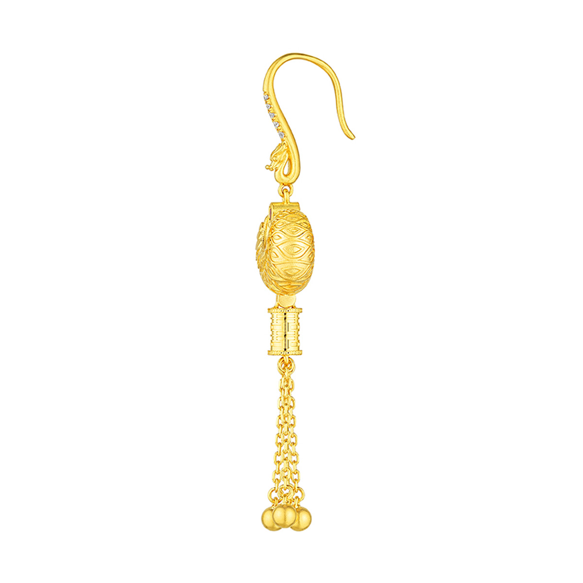 六福珠寶黃金耳環 - “如心「鎖」願”999.9黃金紅寶石鑽石耳環