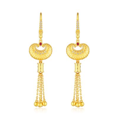 六福珠寶黃金耳環 - “如心「鎖」願”999.9黃金紅寶石鑽石耳環