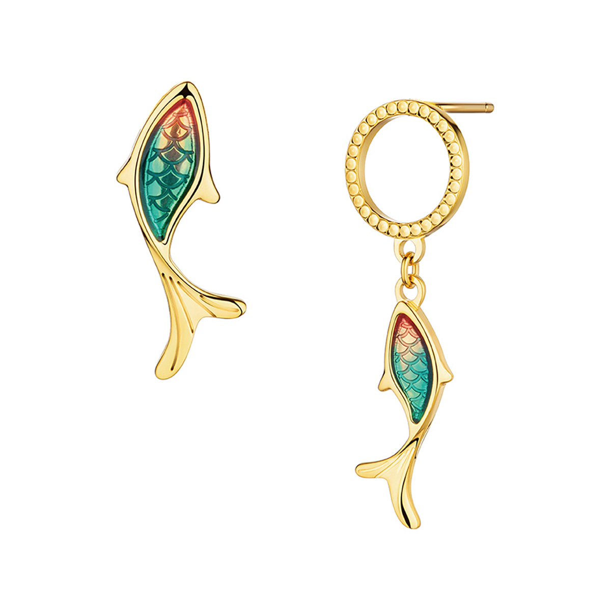 $t('六福珠寶')黃金耳環 - "幸運錦鯉"990黃金琺瑯耳環